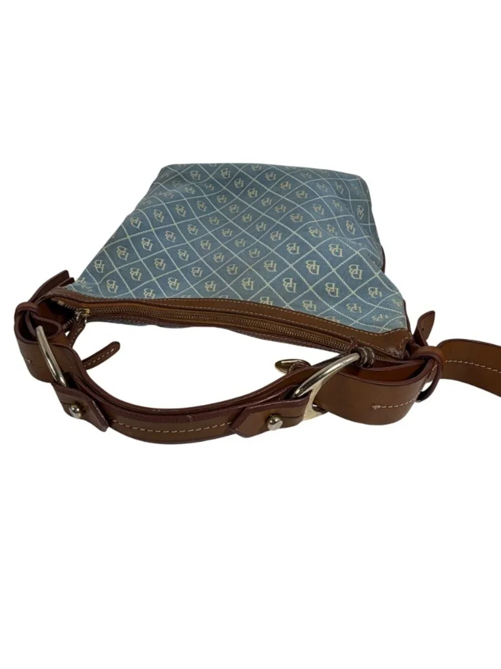 Dooney Bourke Denim/Leather Trim Signature Logo Hobo Shoulder Bag FLAWS